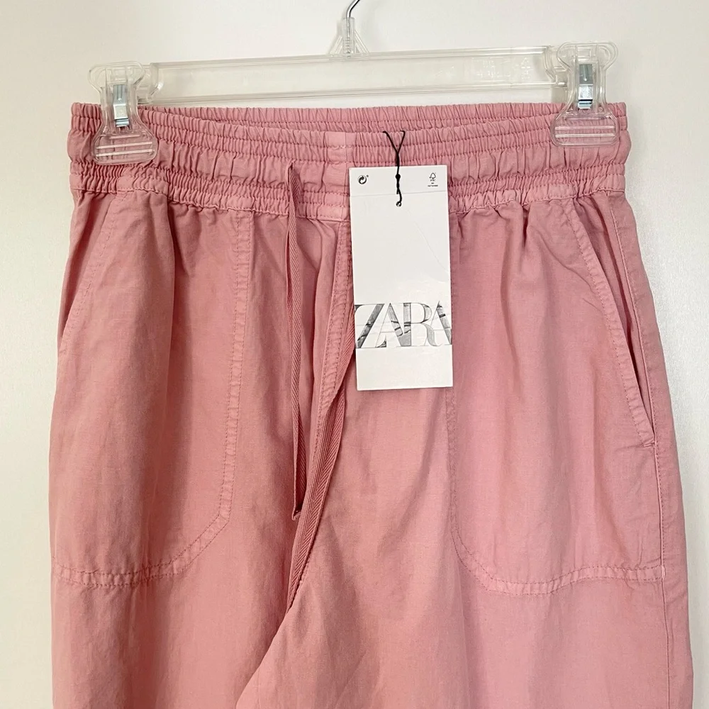 NWT Zara Pink Linen High Rise Jogger Pants Size 4